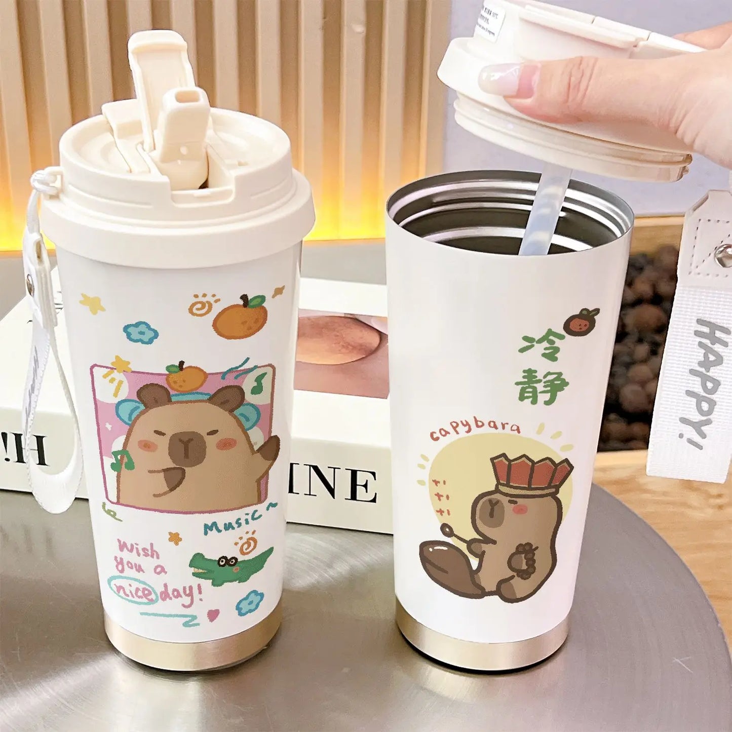 Cartoon Capybara Insulated Stainless Steel Mug High Quality Coffee Cup kapibara Portable Water Cup Vehicle-mounted Bottle