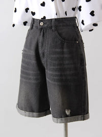 Women Denim Shorts Ripped Wide Leg Black High Waist Short Jeans Straight Leg Blue Denim Shorts For Women Summer Jean Shorts