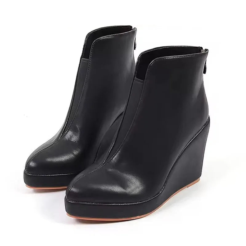 New Autumn Early Winter Shoes Women Ankle Boots Platform Fashion Ladies Wedge Heels 10cm Pure Black White Big Size 42