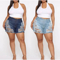 Plus Size Sexy Ripped Tassel Denim Shorts 5XL High Waist Boyfriend Street Torn Hollow Out Hotpants Baggy Cut Out Hole Short Jean