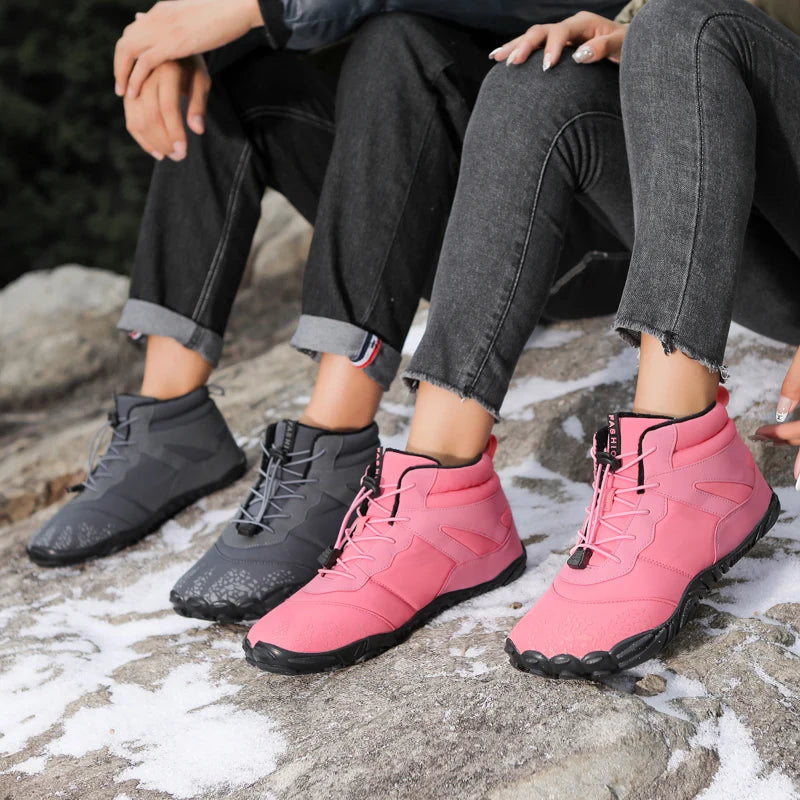Winter Warm Running Barefoot Shoes Women Men Rubber High Ankle Boots Waterproof Non-Slip Breathable for Trekking Climbing