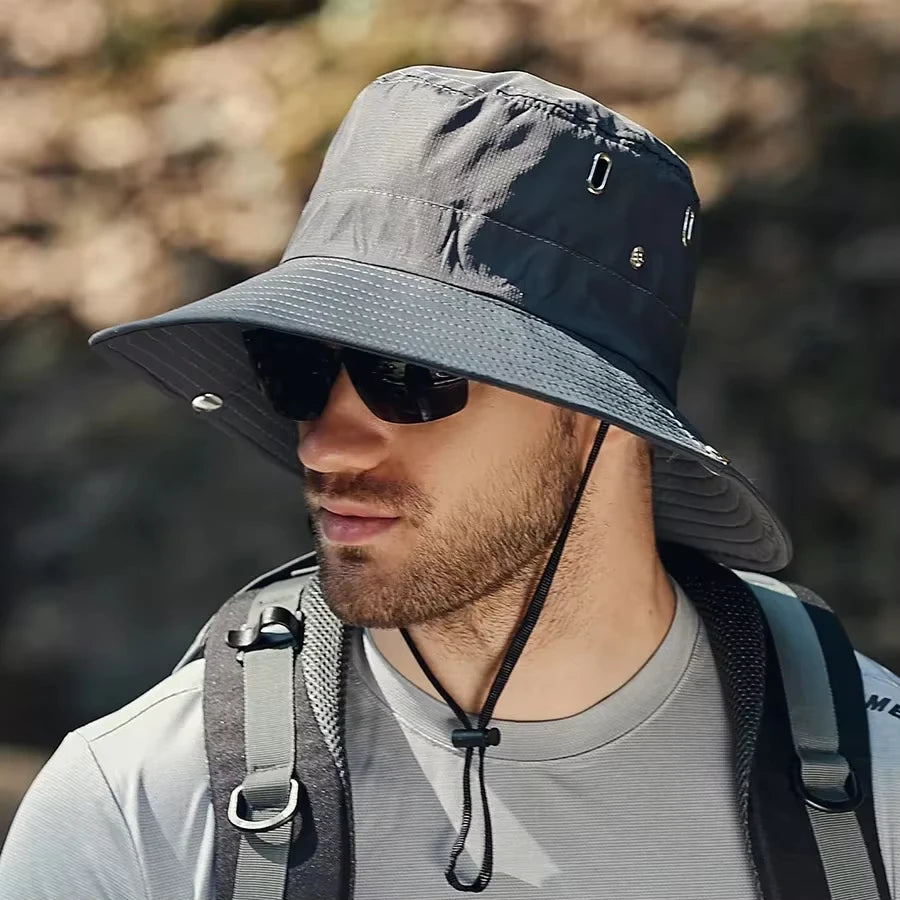 Men's Wide Brim Sun Hat Fisherman Hat Fishing Summer Outdoor Waterproof UV Protection Bucket Cap Riding Hiking Suncreen Sunhat