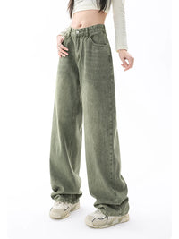 Green Women Jeans High Waist Loose Straight Leg Femme Jean Fashion Y2k Casual Streetwear Female Pants Baggy Trouser