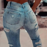 Women Denim Pants Skinny All Match Sexy Middle Waist Skinny Ripped Jeans Sexy Hole Hollow Out Stretch Skinny Denim Trousers