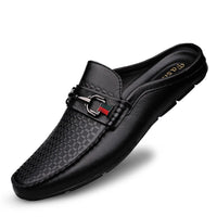 Men First Layer Cowhide Genuine Leather Mules Male Summer Fashion Casual Breathable Comfy Sandals Open Back Low-heel Slipper