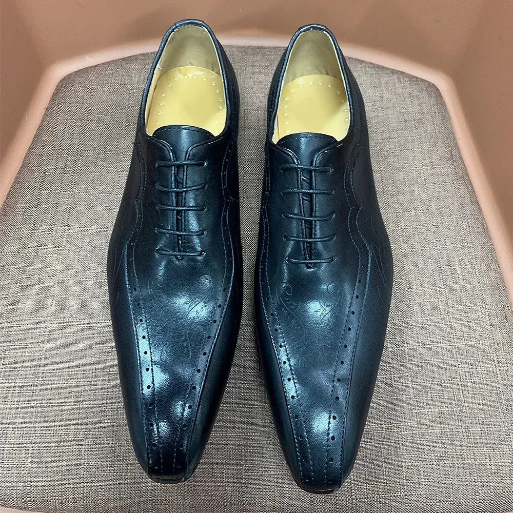 Italian Style Men's Genuine Leather Oxford Dress Shoes Brown/Black High-Quality Lace-Up Formal Wedding Suit Footwear