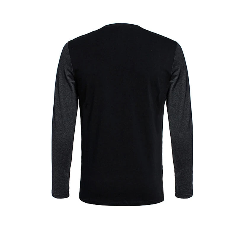 BROWON Autumn Korean Men T Shirt Vintage Style Patchwork Black&Gray O-Neck Long Tshirt Men Clothing 2023 Plus Size M-5XL