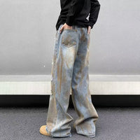 Japanese Straight Leg Jeans For Men Loose Wide Leg Pants Fashion Casual Ripped Jeans Vintage Y2k Jeans