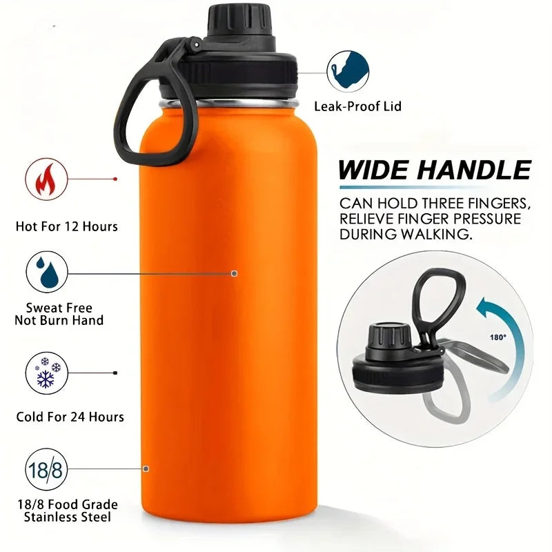 1pc Stainless Steel Insulated  1000ml/32oz Leakproof Water Bottle Double Wall Vacuum Thermal Drinkware Cup Perfect For Outdoor