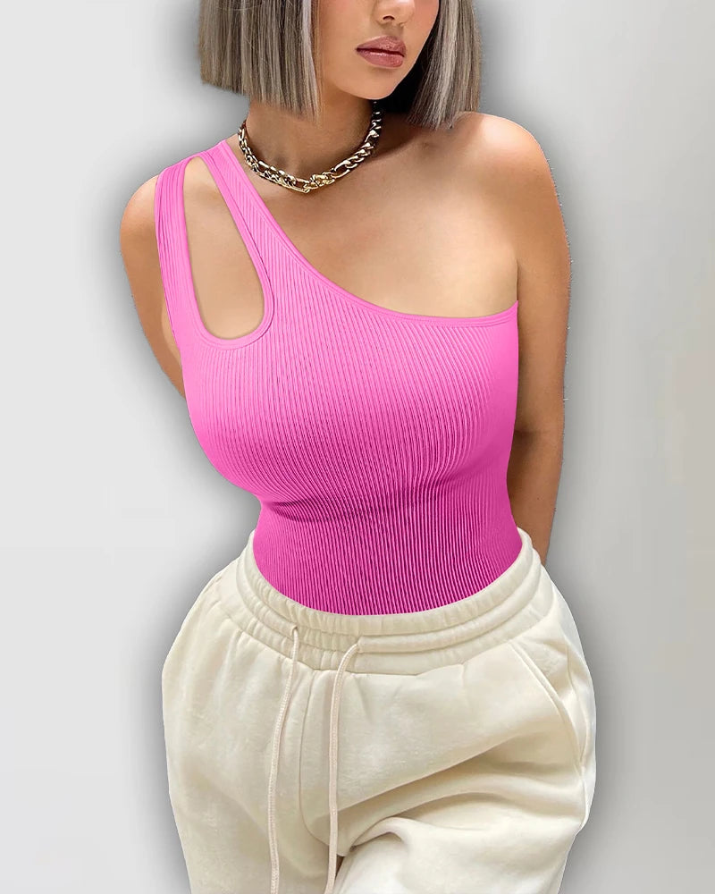Seamless Bodysuit for Women Tummy Control Tops Cutout Sleeveless Bodysuit Thong Sculpting One-shoulder Sexy Versatile Bodysuits