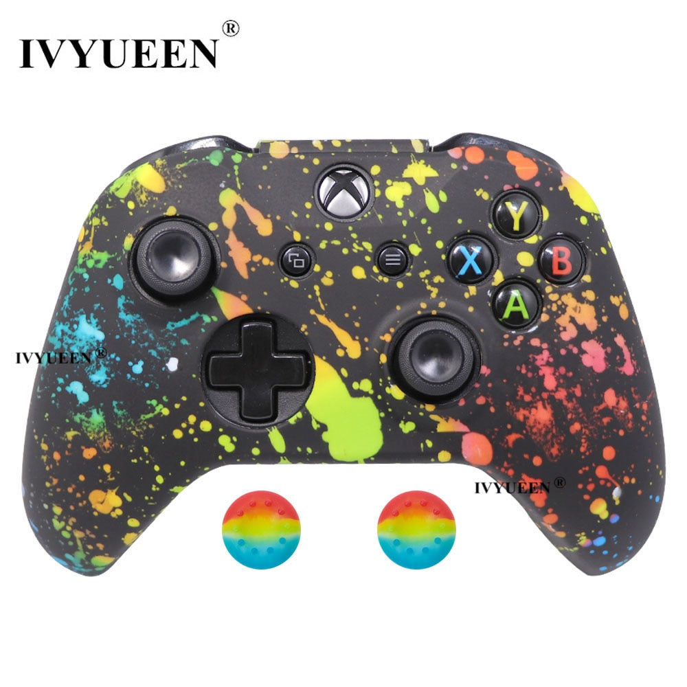 IVYUEEN Silicone Protective Skin Case for XBox One X S Controller Protector Water Transfer Printing Camouflage Cover Grips Caps