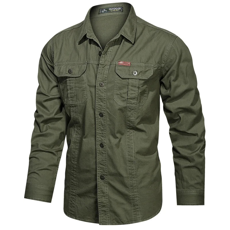 2023 New Mens Military Shirt Men Short Sleeve Cargo Shirts 100% Cotton Casual Solid Shirt Male Pocket Work Shirt