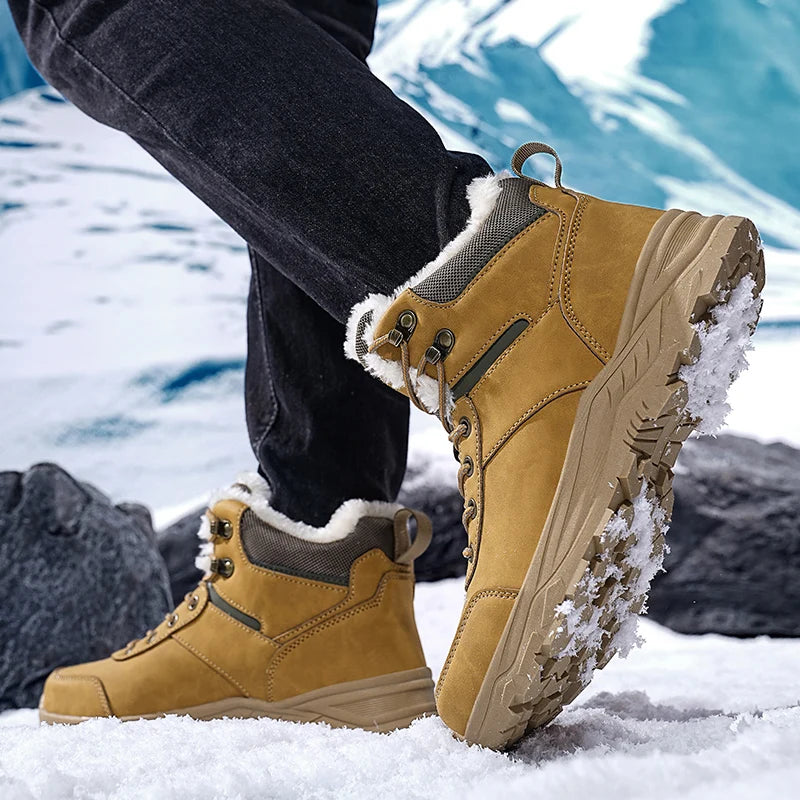 Brand Winter Men's Boots Warm Men's Snow Boots High Quality Leather Waterproof Men Sneakers Outdoor Men Hiking Boots Work Shoes