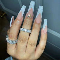 24pcs False Nails with glue flower design Long Coffin French Ballerina Fake Nails Full Cover acrylic Nail