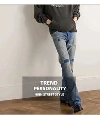 MIJKO Washed Frayed Vintage Jeans Pants Mens Straight Retro Casual Denim Trousers Cargos FJ069