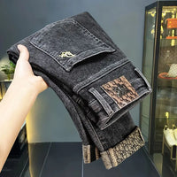 Jeans Men's Autumn/Winter High-End Trendy Brand Embroidery Micro Loose-Fit Casual Stretch Versatile Pants Men's Jeans Pants