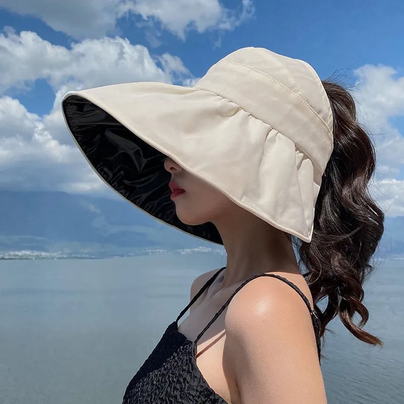 Empty Top Wide Brim Foldable Sun Hat for Women Spring Summer Anti UV Sunscreen Bucket Hat Girl Outdoor Hiking Fishing Beach Caps