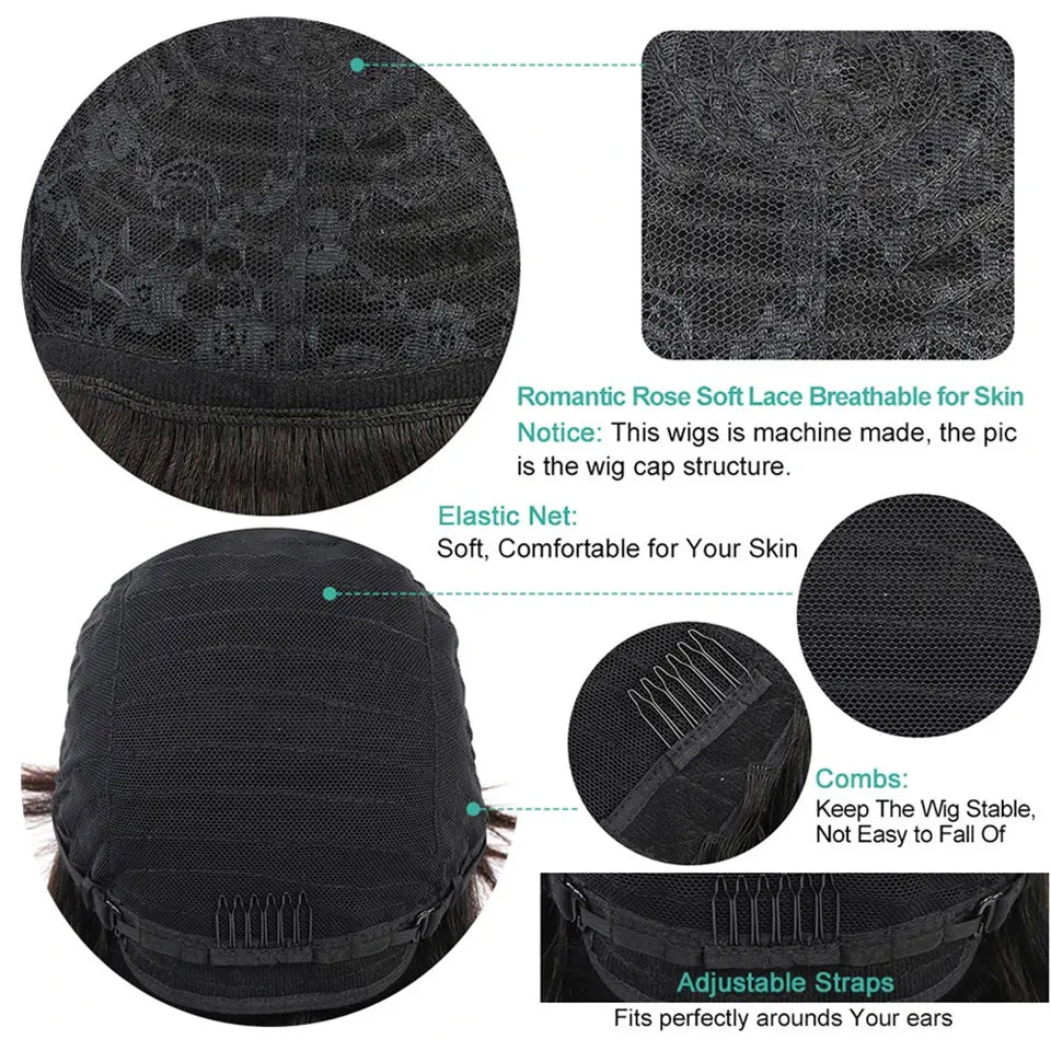 #1B Black Short Curly Pixie Cut Wigs For Women Curly Wig Brazilian Remy Human Hair Short Bob Full Machine Made Wig 150% Density