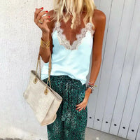 Women's Loose Lace Satin Silk V-Ne Tank Tops Fem Faionable And Comfortable Summer Wear Casual Ele Design