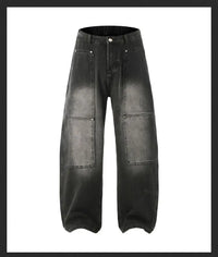 Men's Jeans Spring And Autumn Fashion Straight Tube Loose Washed Casual American Retro Original Color Wide Rivet Logging Pants