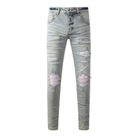 Fashion Top Quality Streetwear Distressed Men's Jeans  Vintage Low Rise Stretch Skinny Button Fly Ripped Hold Pants