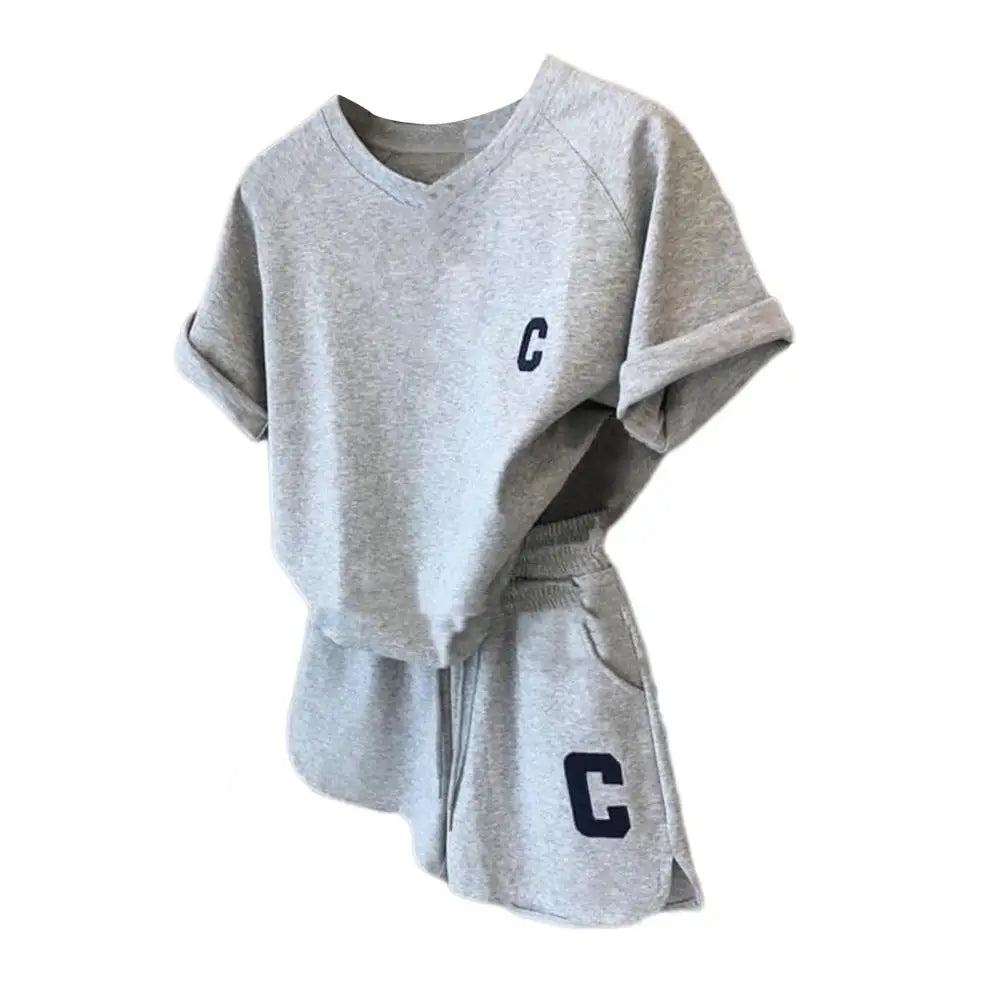 2025 women t-shirt shorts set Summer Tracksuit O Neck Letter Print Short Sleeve T-shirt Drawstring Shorts Sport Clothes