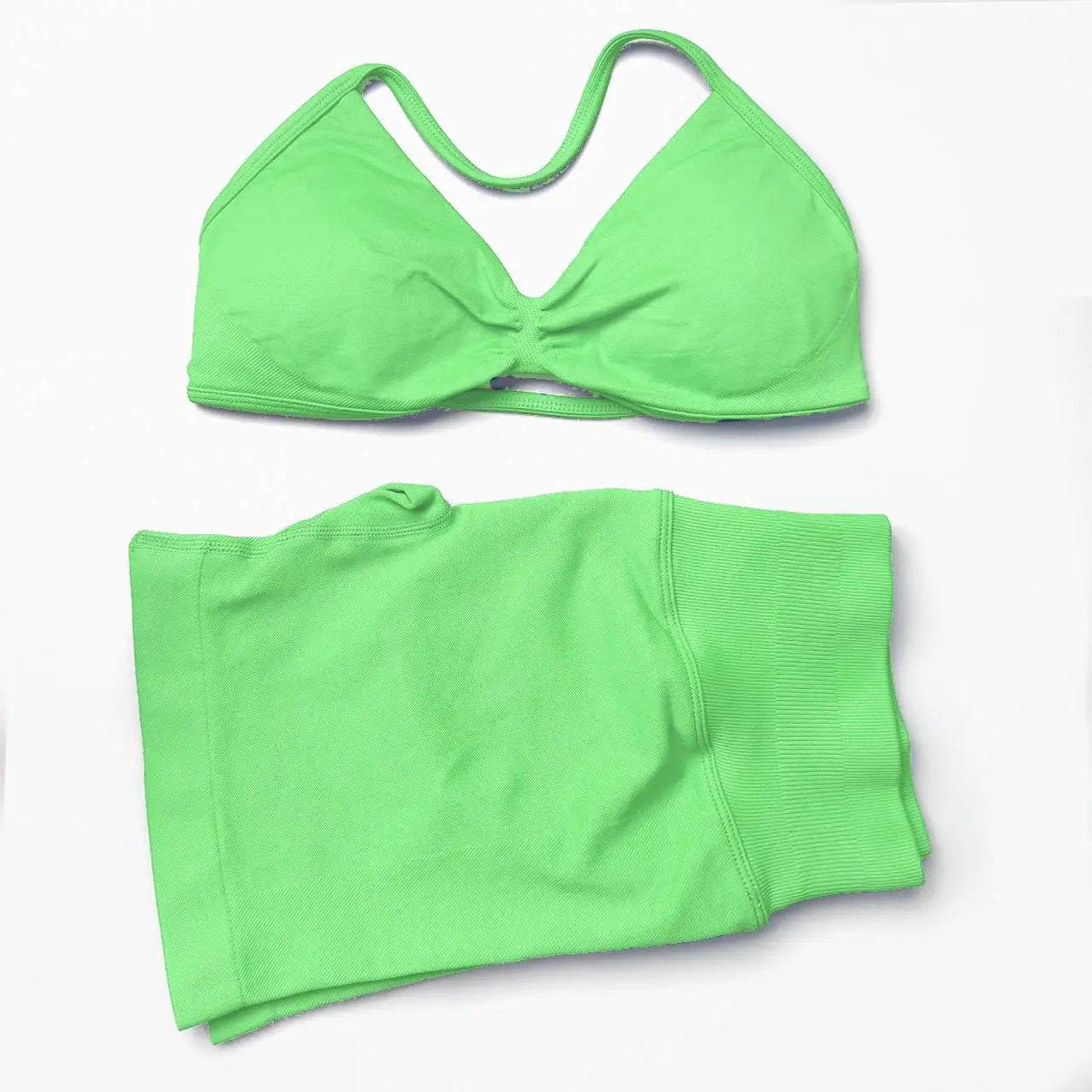 Seamless 2 Pieces Strappy Yoga Halter Bras Sets Scrunch Butt Sports Shorts Quick Dry Backless Gym Crop Tops with Pad Push Up Set