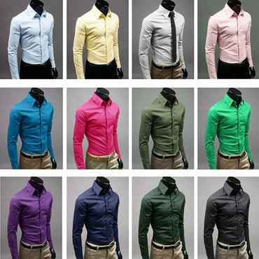 Men\'s Long Sleeve Button Up Shirts Solid Slim Fit Casual Business Formal Dress Shirt Suit for Wedding