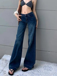 Women Low Waist Flared Jeans Retro Style Blue Black Micro Flare Pants Loose Straight Wide Leg Jeans Female Spring Fashion