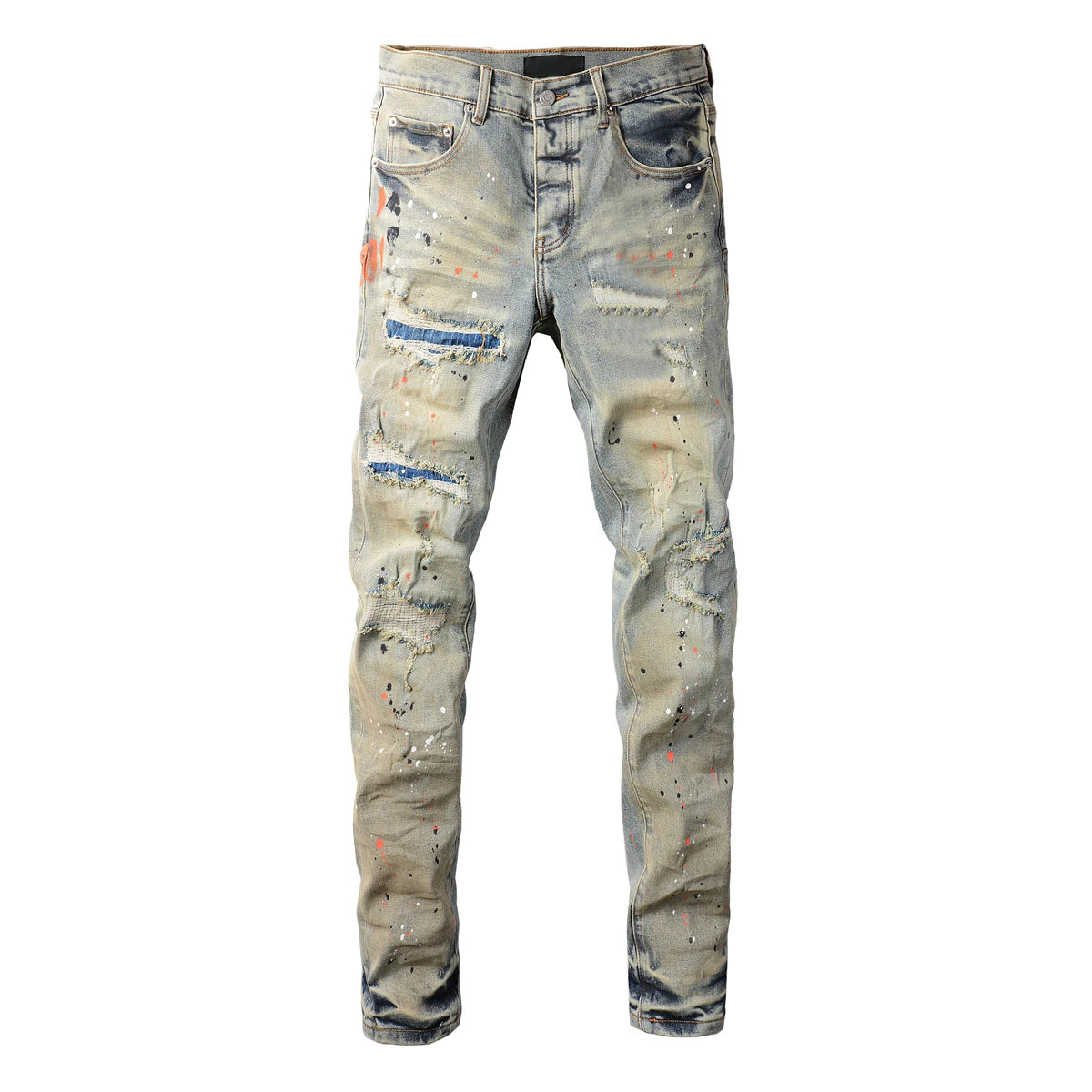 Men's Skinny Denim Jeans 2025 New Streetwear Distressed Painted Repair Low-Rise Brand Pants for Casual Style