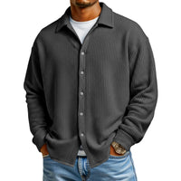 Men Casual Button Down Shirt Long Sleeve Collar Shirt Waffle Texture Loose Fit Fashion Men Top Trendy Outfit Daily Wear