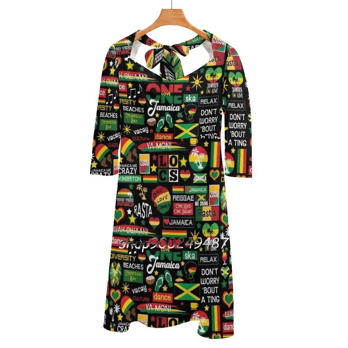 Jamaica One Love Culture Pattern Square Neck Dress Sweet Summer Dress Women Elegant Halter Print Dress Jamaica Bundle One Love