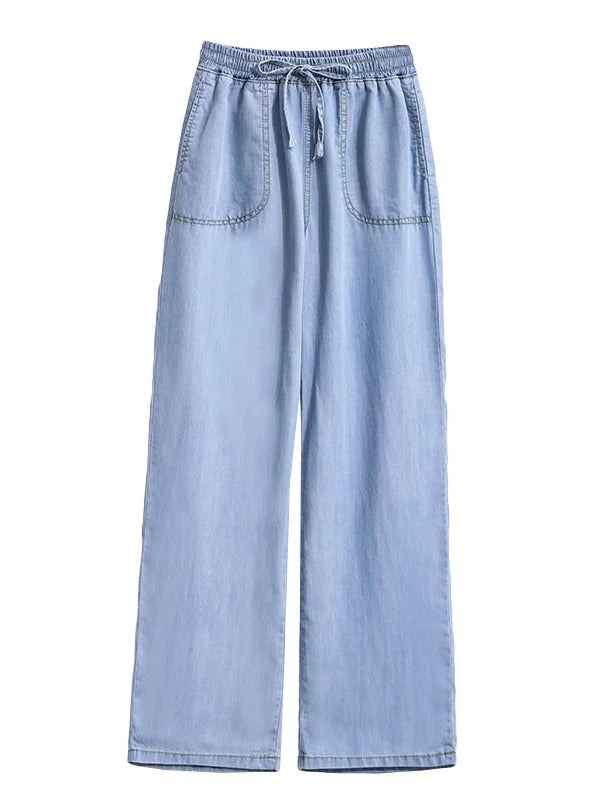 Wide Leg Jeans Women Summer Thin High Waist Draped Straight Loose plus Size Slimming Ice Silk Long Pants Casual Trousers