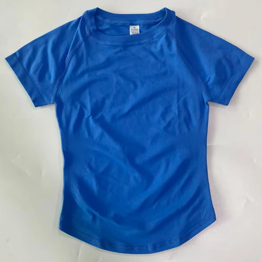 Longline Short Sleeve Top For Women Gym Crop Top Light Weight Yoga Top Shirt Stretchy Workout Clothes Running Sports Shirts