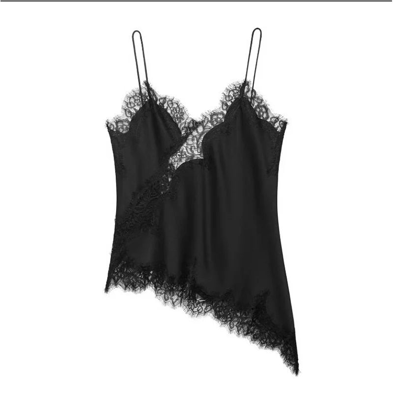 Sexy Lace Sling Tops Women's Hollow Out Sleeveless Backless Asymmetrical Hem Top 2026 Summer New Lady Fashion Short Tops