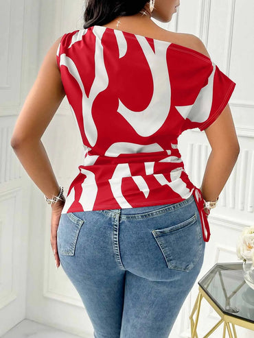 Women's Blouse One Shoulder Abstract Print Side Tie Satin Fitted Tops Sexy Blouse Spring Summer Top Chic Blouse Daily Light Tops