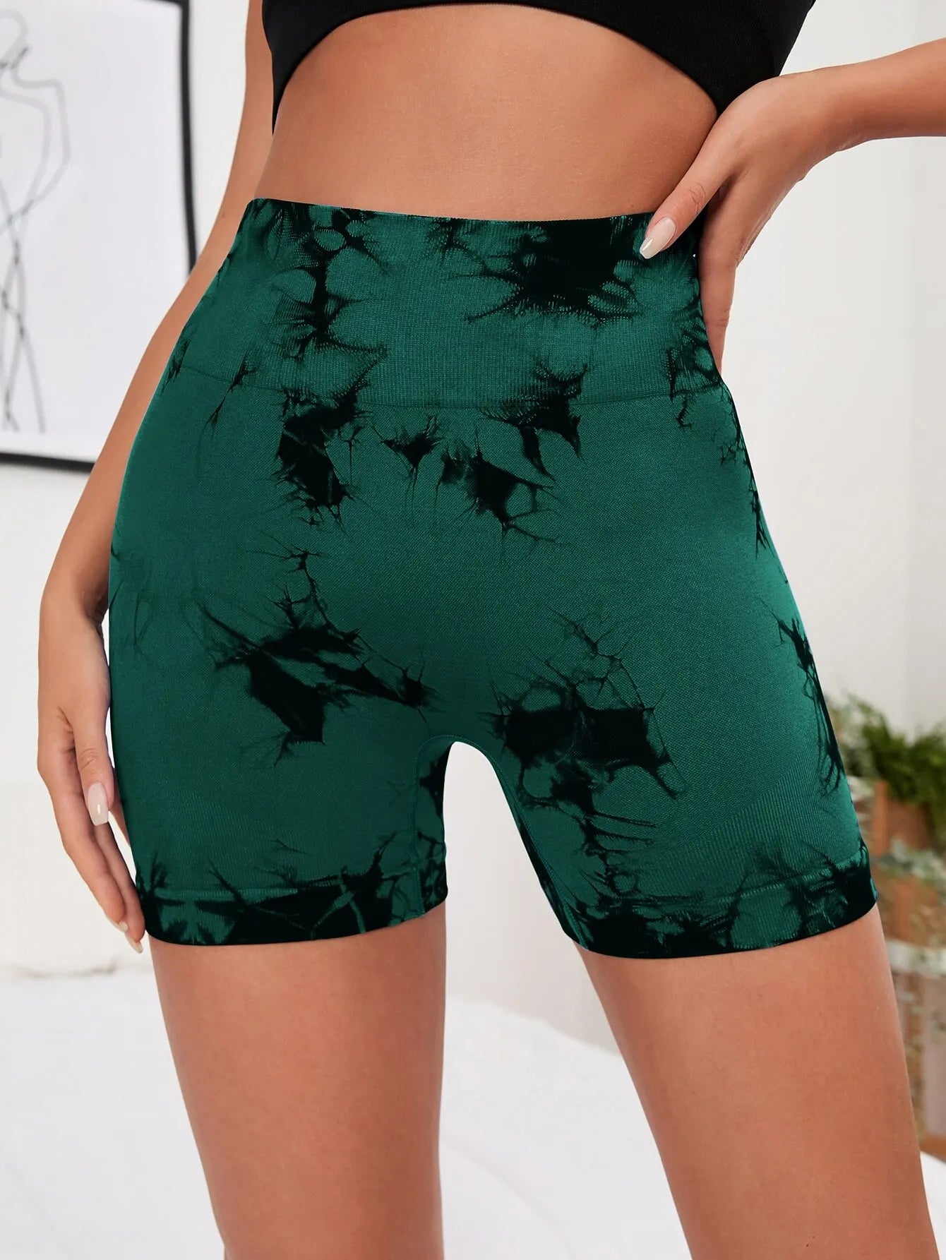 Seamless Tie Dye Style High Waist Quick Dried Fitness Triple Pants Honey Peach Hip Lift Yoga Sports Tight Shorts