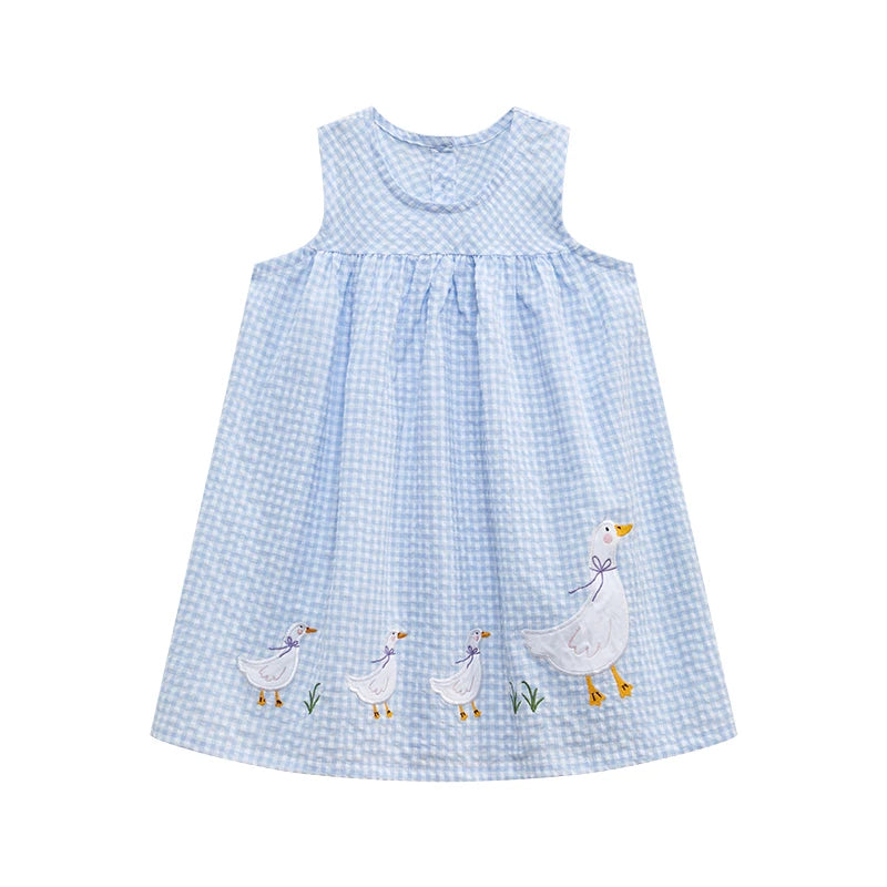 Little maven Girls Sleeveless Dresses Animal Ducks Appliques Children's Party Dresses Summer Children Beach Dresses Vestidos