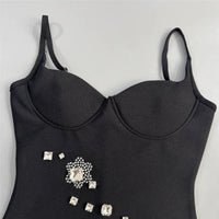 2026 New Arrival Women Spaghetti Strap Bandage Dress Luxury Rhinestones Diamond Club Party Mini Clothes