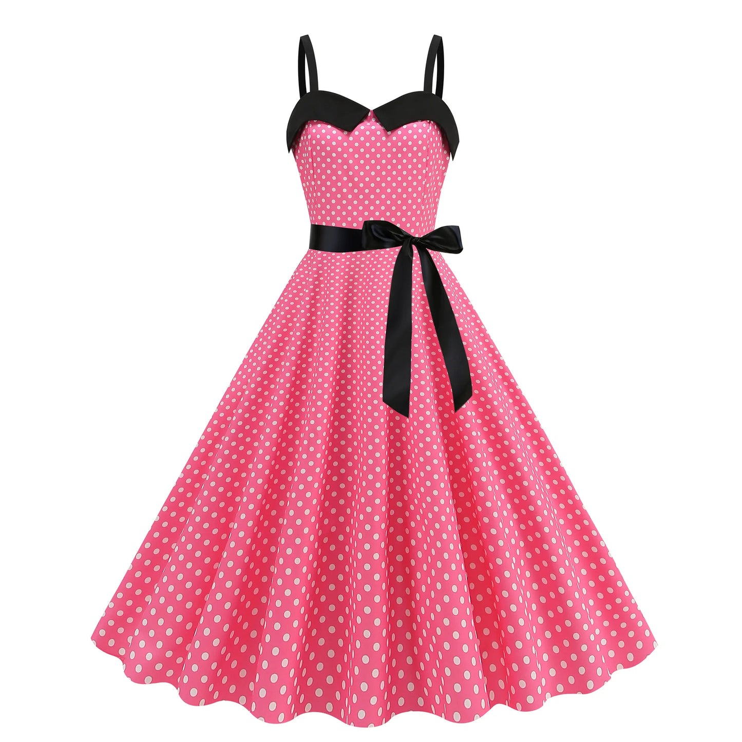 Elegant Women Pink Polka Dot Dress Summer Robe Hepburn 1950s 60s Vintage Sexy Halter Rockabilly Retro Party Dresses 2026 Vestido