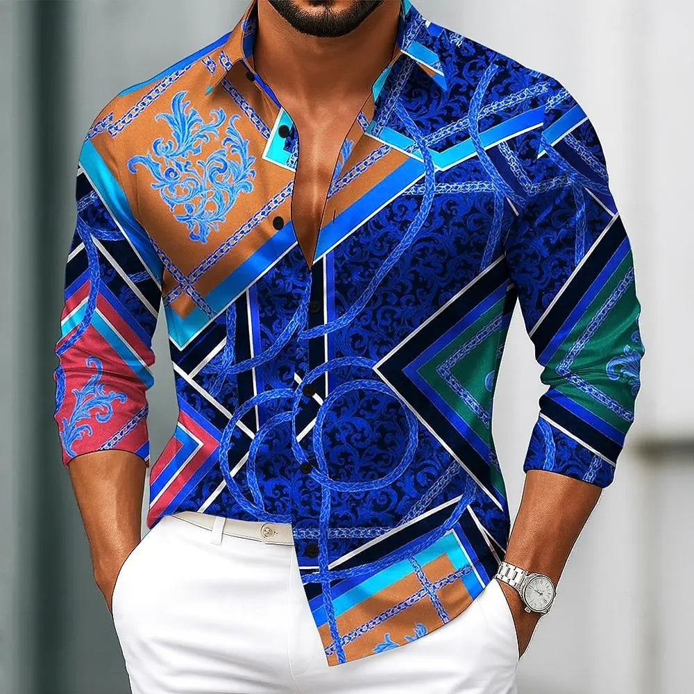 Men's Long Sleeve Shirt Baroque Intricate Floral Shirt Pattern Ethnic Shirt Streetwear Casual Comfort Polyester Slim Fit Shirts