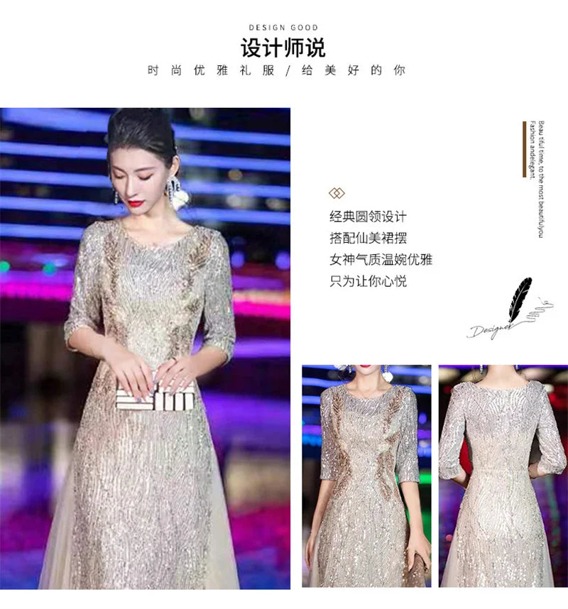Evening Gown High-end Banquet Niche Light Luxury Host Steel Companion Conductor Choir Performance Costume Women's Long Dress WLF