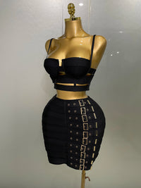 2025 New Arrival High Quality Women Sexy Bandage Tops Fashion Pencil Skirts Set Nightclub Party Celebrate Women's Set