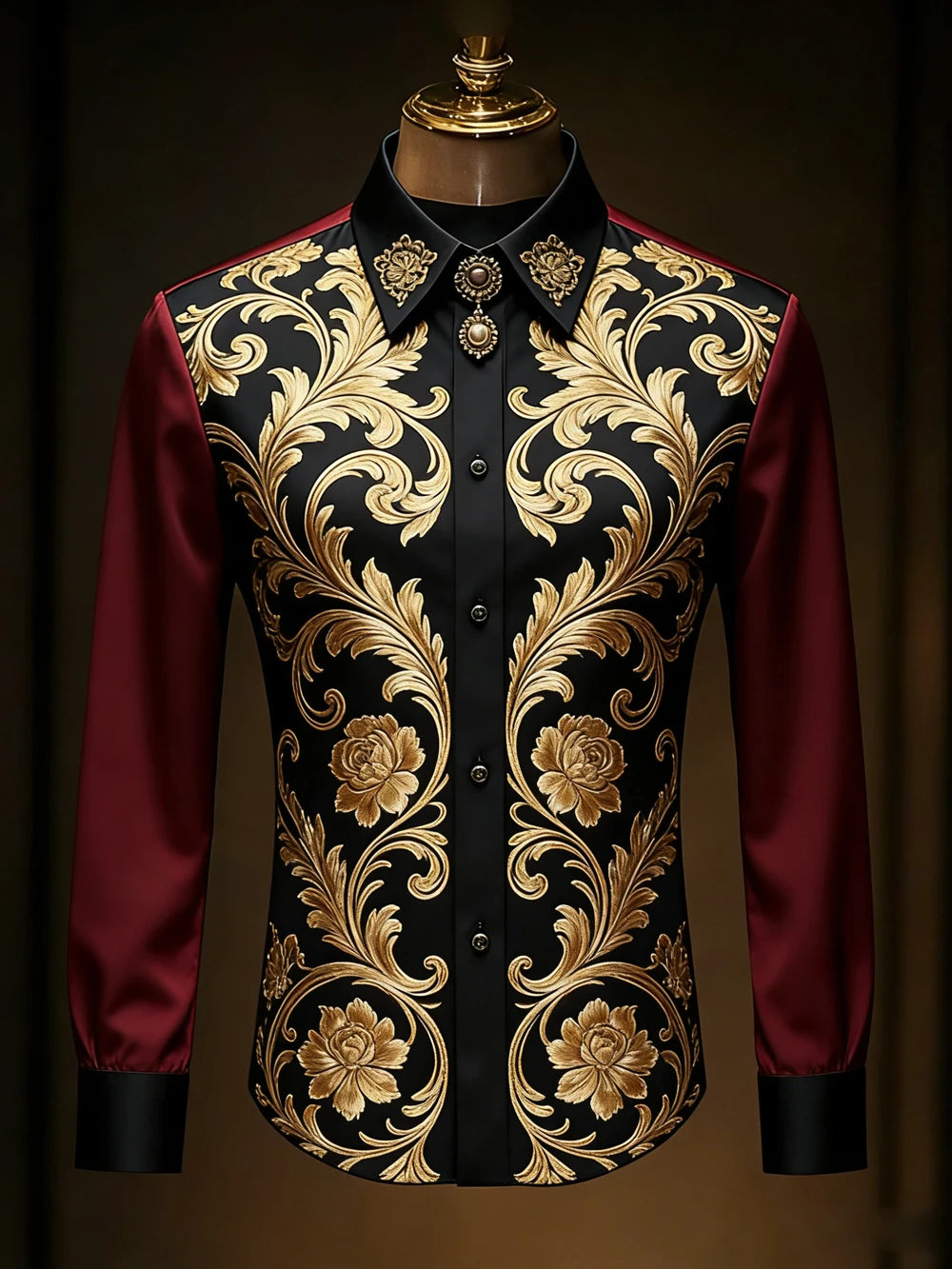 Men's retro gorgeous long-sleeved shirt gold pattern 3D printed shirt Hawaiian vacation wedding party shirt quick-drying for You