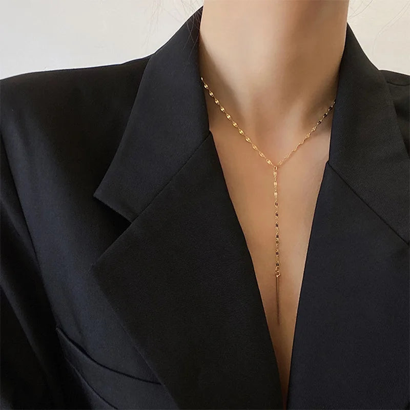 Luxury Stainless Steel Pendant Choker Necklace for Women Minimalist Bamboo Chain Women Stainless Steel Necklace Jewelry