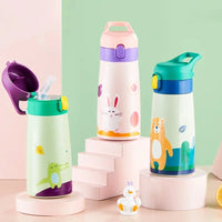 Stainless Steel Straw Insulated Cup with Box Cartoon Leak Proof Vacuum Bottle Children's Insulated Water Bottle Insulated Cup