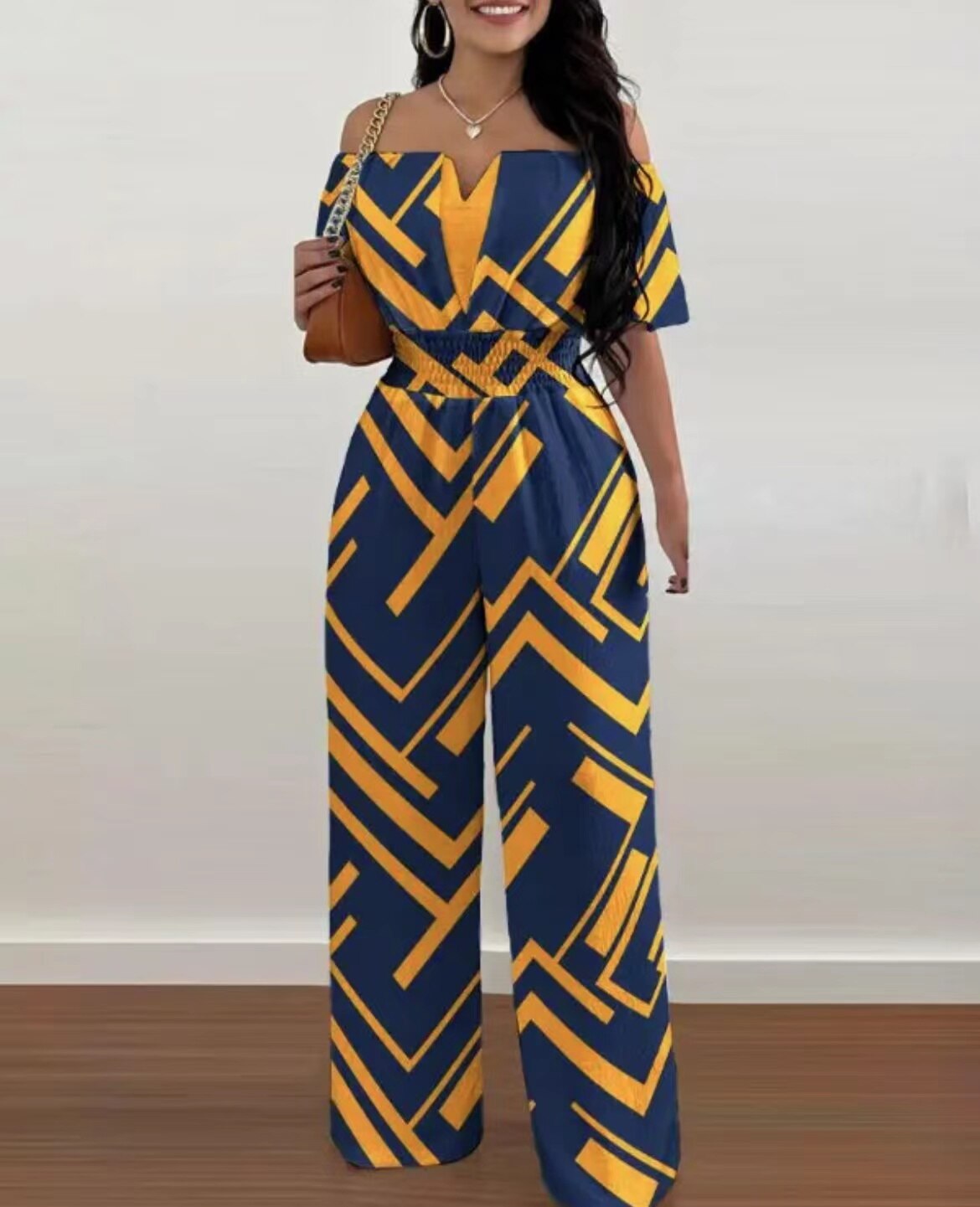 Summer Fashion Printed Wide Leg Jumpsuit Women Sexy Beach Style Off-shoulder High Waist Jumpsuit Womem