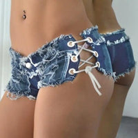 Female Fashion Casual Summer Cool Women Denim Booty Shorts Hollow Out Corss Low Waists Sexy Short Jeans
