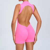 Women Sexy V Back Scrunch Sports Jumpsuit Women Gym Bodysuits Backless Workout One-Piece Suit Sportswear Fitness Short Rompers