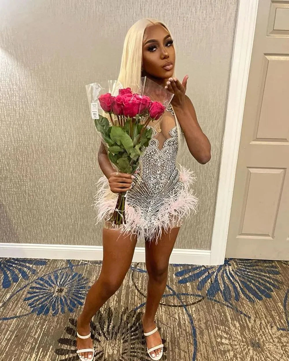 Sexy Crystals Short Black Girl Prom Dresses Silver See Through African Mega Mart Center Sexy Crystals Short Black Girl Prom Dresses Silver See Through African Mega Mart Center